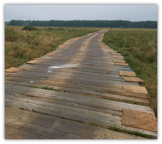 plywood on timber mat